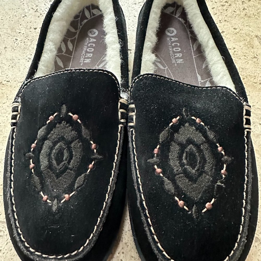 ACORN PRIMA MOC SUEDE FLEECE SLIPPERS NEW